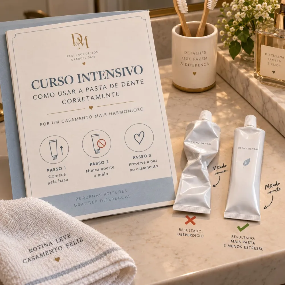 Curso intensivo para a noiva usar a pasta de dente sem apertar o tubo no meio